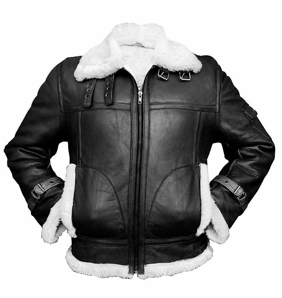 Mens B3 Black N White Shearling Jacket Zing Apparel