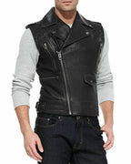 Asymmetrical Quilted Leather Vest Black Zing Apparel