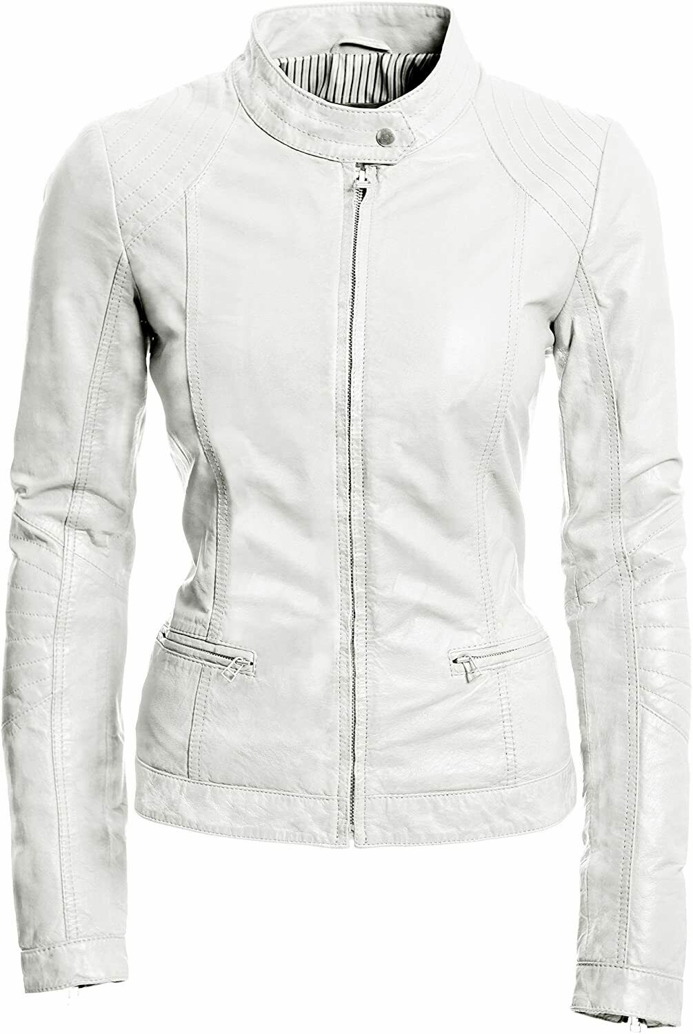 Pure Sheep Leather Biker Jacket Women, White Zing Apparel