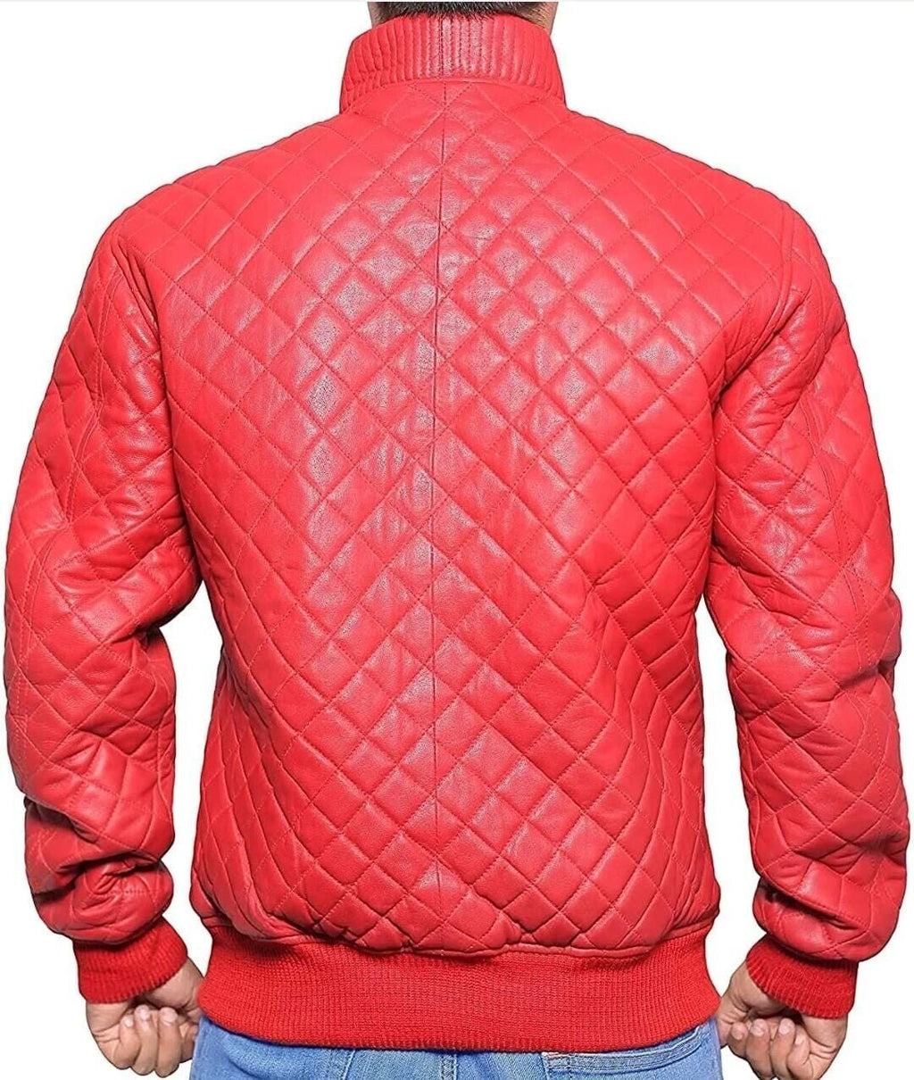 Quilted Biker Leather Jacket Men, Maroon Zing Apparel