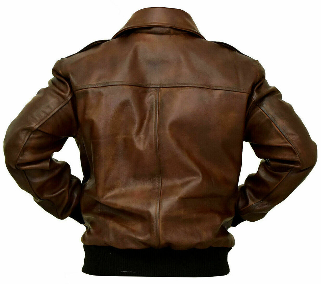 G-1 Brown Bomber Distressed Leather Jacket Zing Apparel