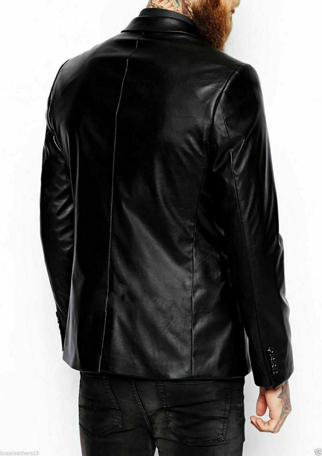 Slim Fit Leather Blazer Men, Black Zing Apparel