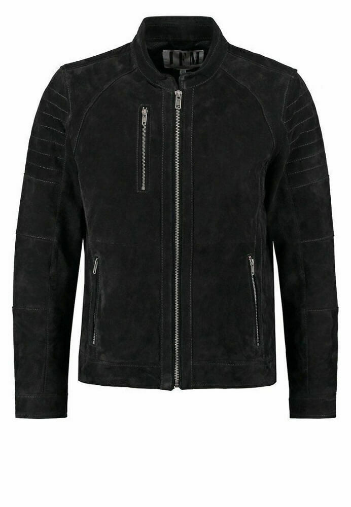 Slim Fit Suede Leather Biker Jacket, Black Zing Apparel