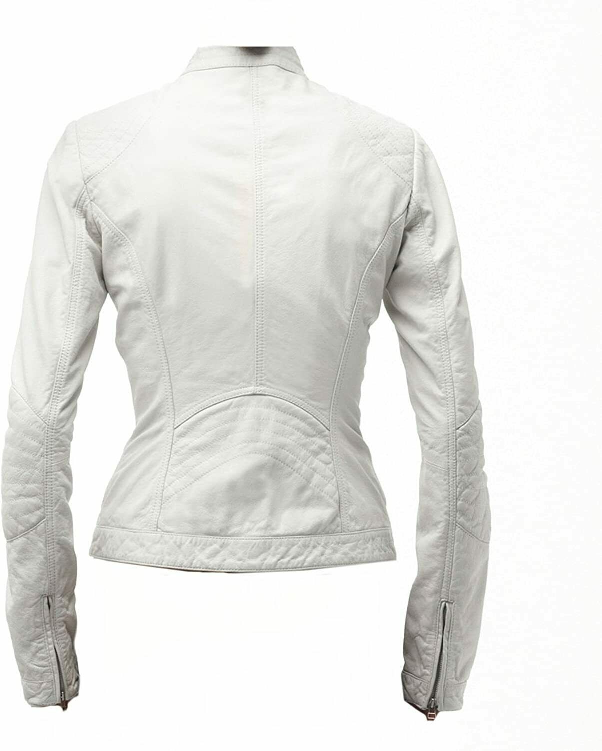 Faux Leather Biker Jacket Women, White Zing Apparel