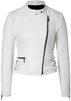 Biker Quilted Leather Leather  Jacket Women, White Zing Apparel