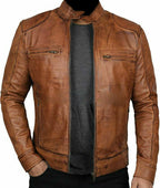 Genuine Lambskin Vintage Leather Biker Jacket Zing Apparel