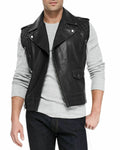Asymmetrical Quilted Leather Vest Black Zing Apparel
