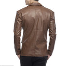 2 Button Lambskin Leather Blazer Men, Brown Zing Apparel