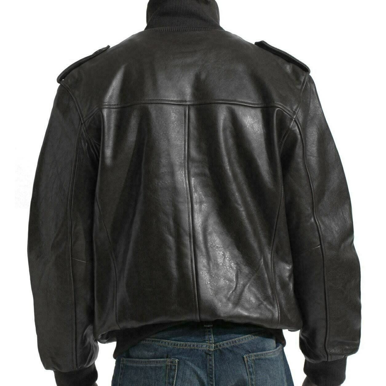 Men’s 4 Pockets Black Leather Bomber Jacket Zing Apparel
