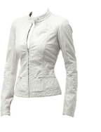Pure Sheep Leather Biker Jacket Women, White Zing Apparel