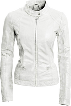Pure Sheep Leather Biker Jacket Women, White Zing Apparel