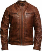 Modern Biker Jacket Men, Brown Zing Apparel