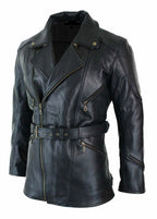 Faux Leather Black Belted Biker Long Coat Zing Apparel