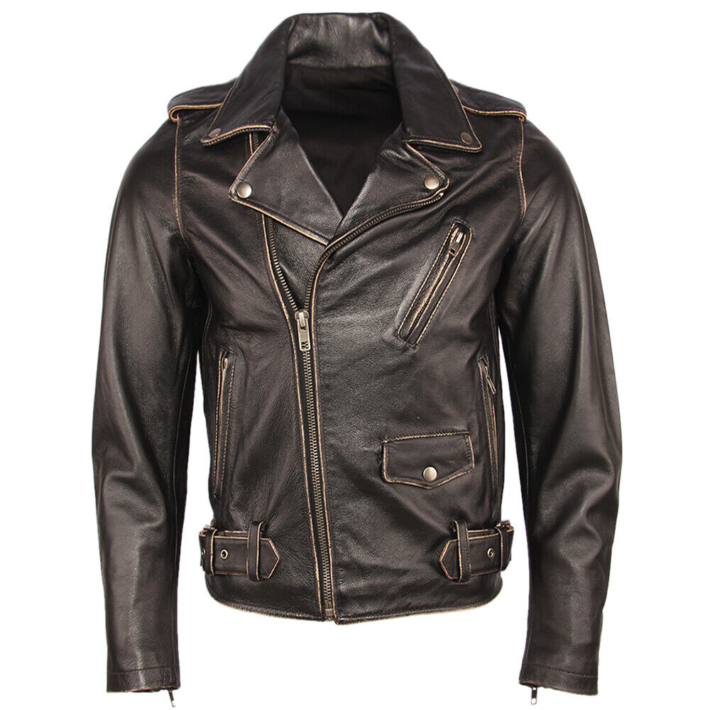 Aguila Aged Leather Biker Jacket Men Zing Apparel