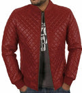 Quilted Biker Leather Jacket Men, Maroon Zing Apparel