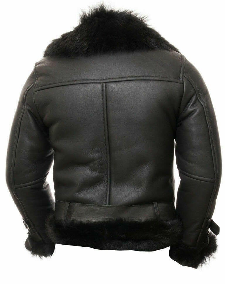 Black Leather Shearling Jacket For Men - flying Toscana Zing Apparel