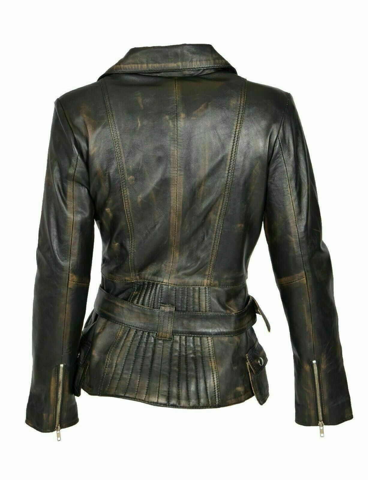 Brando Distressed Women Biker Jacket, Brown Zing Apparel