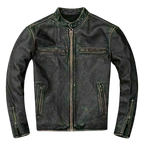 Classic Biker Distressed Cow Leather Jacket, Front