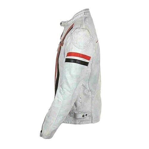 Genuine Leather Biker Jacket Men, White Zing Apparel