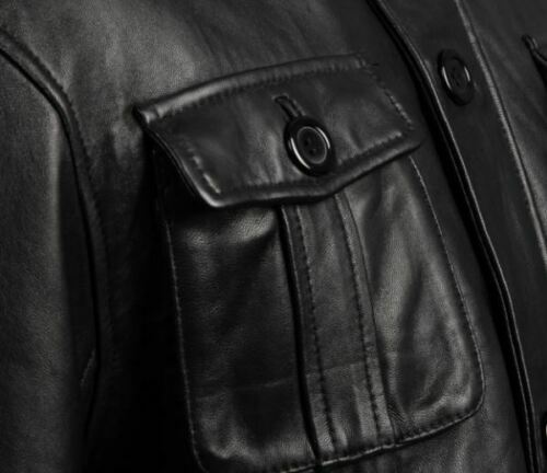 Men’s 4 Pockets Black Leather Bomber Jacket Zing Apparel