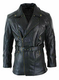 Faux Leather Black Belted Biker Long Coat Zing Apparel