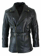 Faux Leather Black Belted Biker Long Coat Zing Apparel