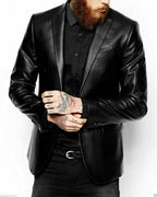 Slim Fit Leather Blazer Men, Black Zing Apparel