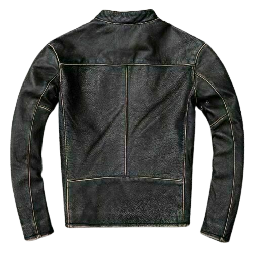 Classic Biker Distressed Cow Leather Jacket, Back