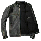 Classic Biker Distressed Cow Leather Jacket, Inner Pocket