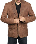 Exclusive 2 Buttons Leather Blazer Men, Brown Zing Apparel