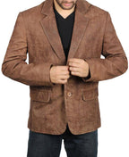 Exclusive 2 Buttons Leather Blazer Men, Brown Zing Apparel