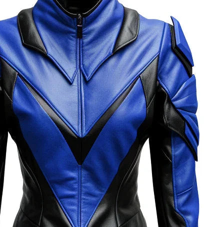 Faux Leather Jacket in Blue & Black Leather Zing Apparel