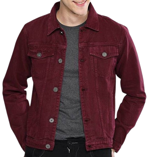 Men’s Casual Denim Burgundy Jacket Zing Apparel