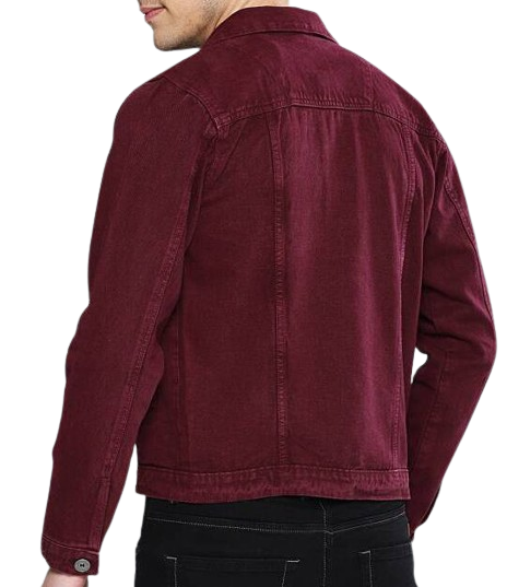 Men’s Casual Denim Burgundy Jacket Zing Apparel