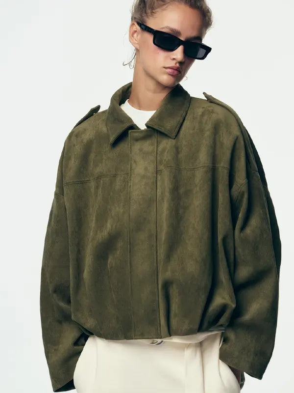 Zara Suede Jacket Women Green