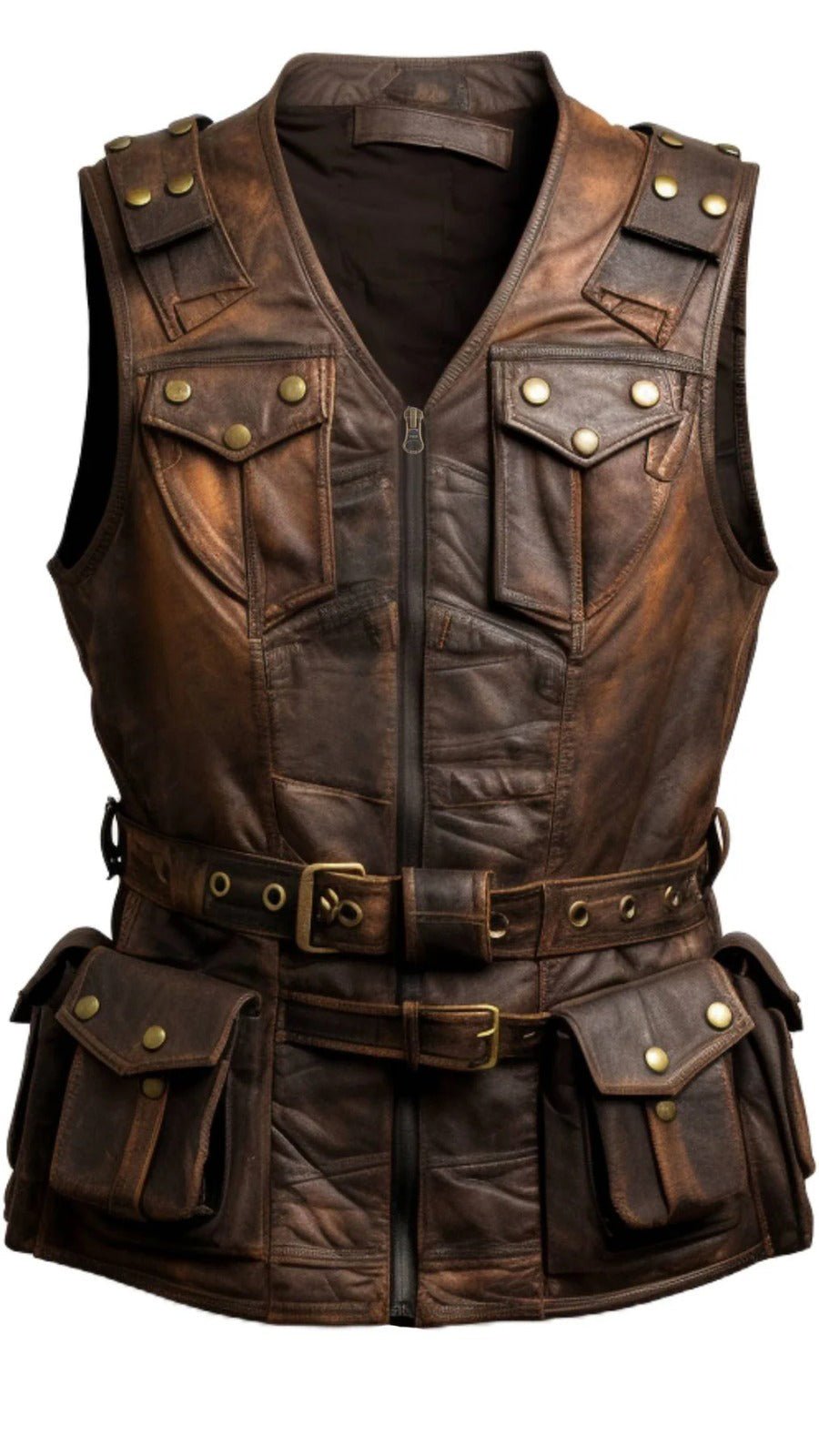 11-1 Brown Leather Regular Size Vintage Vest for Men Zing Apparel