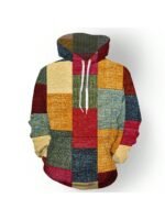 90s Vintage 3d Printed Plaid Pattern Casual Hoodie