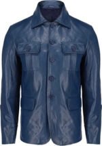 Leather Blazer Men with 5 Buttons, Blue Zing Apparel