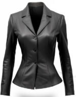 Fitted Black Leather Women Coat Blazer Zing Apparel