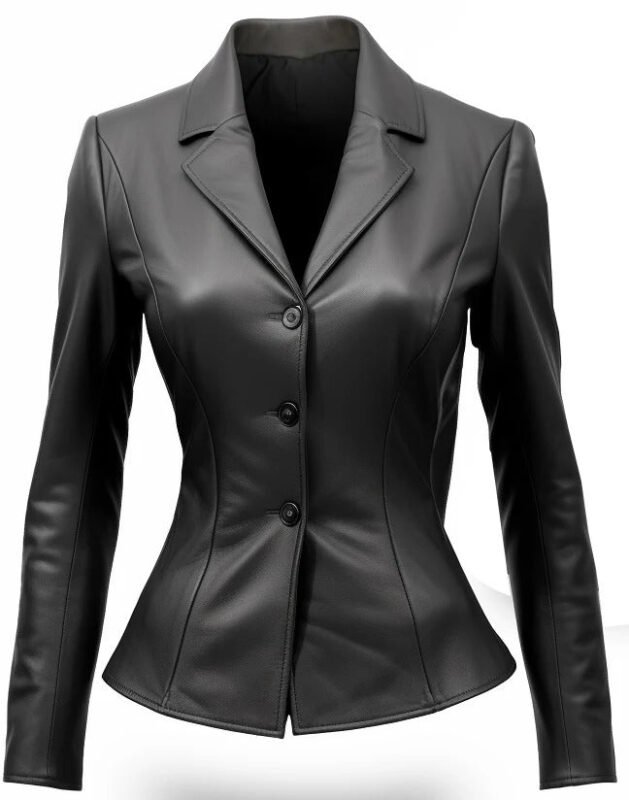 Fitted Black Leather Women Coat Blazer Zing Apparel