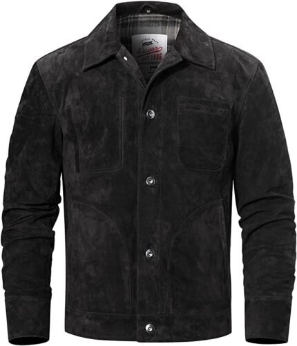 Trucker Suede Leather Jacket Men, Black Zing Apparel