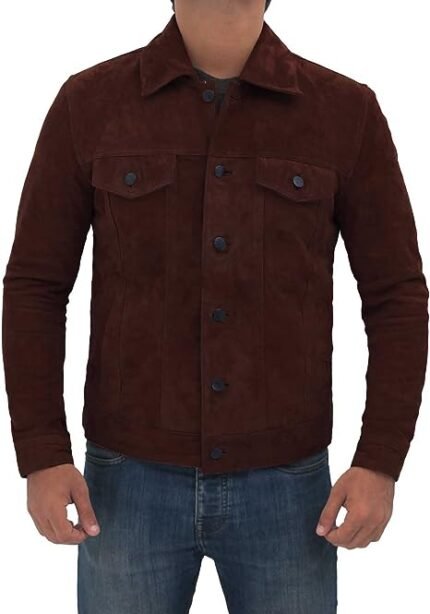 Brown Trucker Suede Leather Jacket Men Zing Apparel