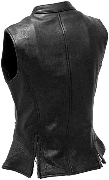 Genuine Lambskin Leather Vest For Women, Black Zing Apparel