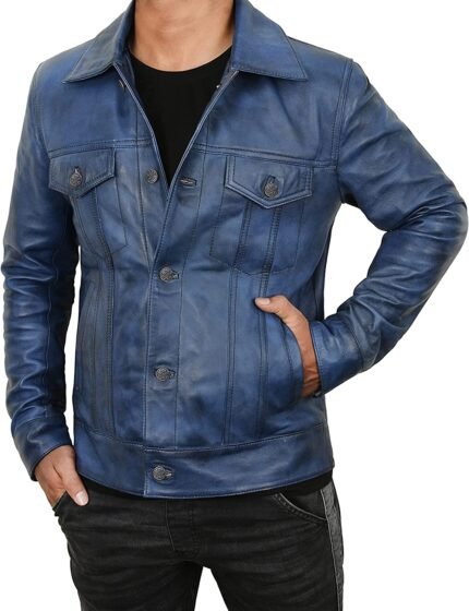 Vintage Trucker Biker Jacket Men, Multi Zing Apparel