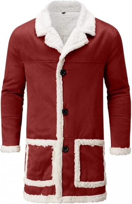 Red Fleece Lined Sherpa Shearling Jacket For Men Zing Apparel