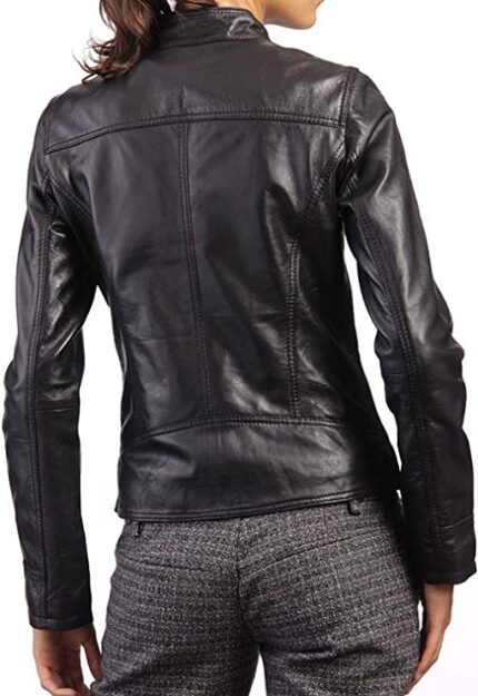 Womens Biker Lambskin Leather Racer Jacket Zing Apparel