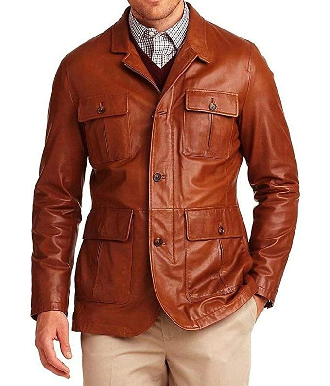 Tan Brown Leather Blazer Premium Coat For Men Zing Apparel