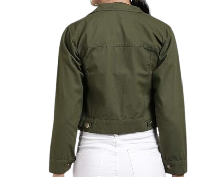 Women Solid Green Denim Jacket, Women Zing Apparel