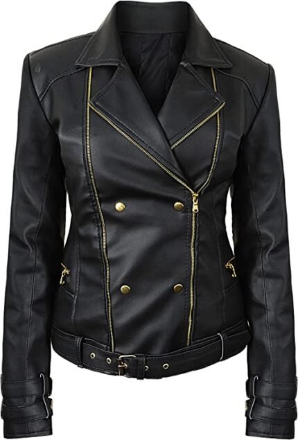 Leather Biker Jacket Women PA218090, Black Zing Apparel