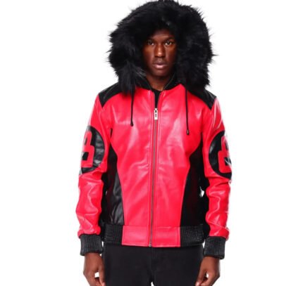 8_Ball_Red_Leather_Hooded_Jacket_For_Sale